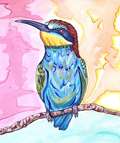bee-eater bird, bird art, bird painting