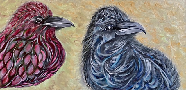 corvids, ravens, bird painting, corvid painting