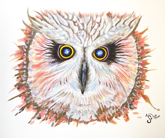 owl, art, painting, owl eyes