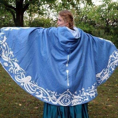 Wool hand embroidered cloak for Miriam the archer
