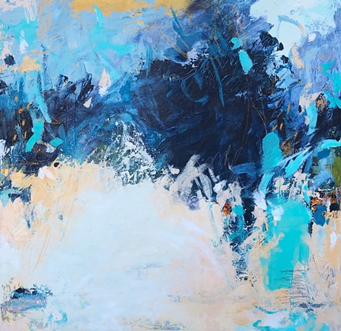 Blue, Gold, and Turquoise original abstract art piece on canvas