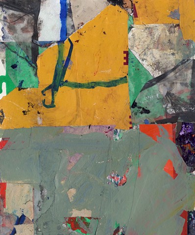 A mixed media abstract collage painting by artist Ethan F. Newman 