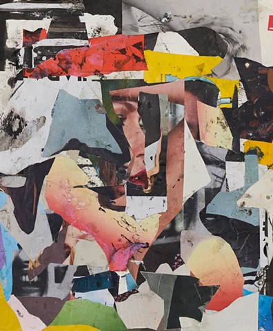 A mixed media figurative abstract collage painting by artist Ethan F. Newman 
