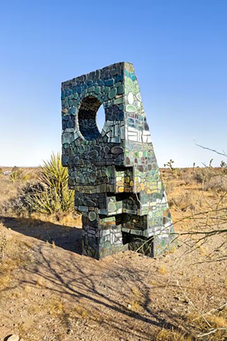 Sundial: Calibration to sunrise of artists birthday, permanent outdoor installation in Mojave Desert