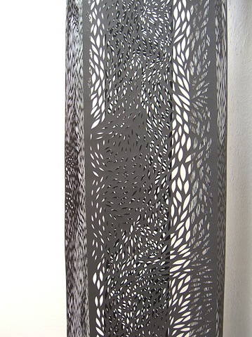 hand cut stencil art jaya miller the black box with figure, Cranbrook art, paper art, cut art, installation paper art.