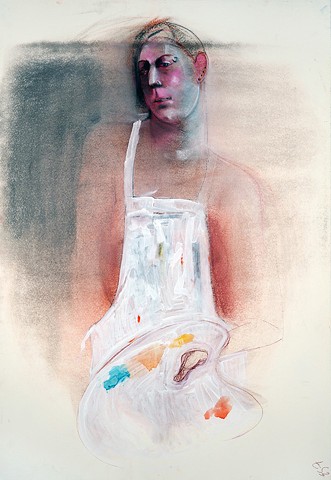 Untitled (figure study, figure with apron and palette)
