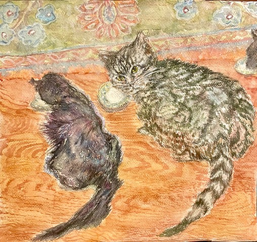 Watercolor, Squeaky and Milo, Dinnertime 