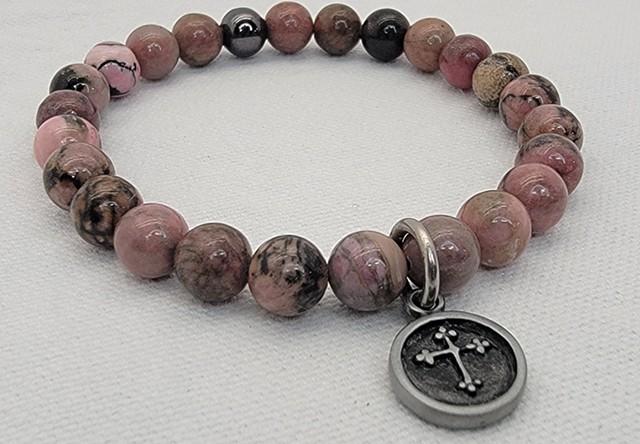 Pink Rhodonite Cross bracelet