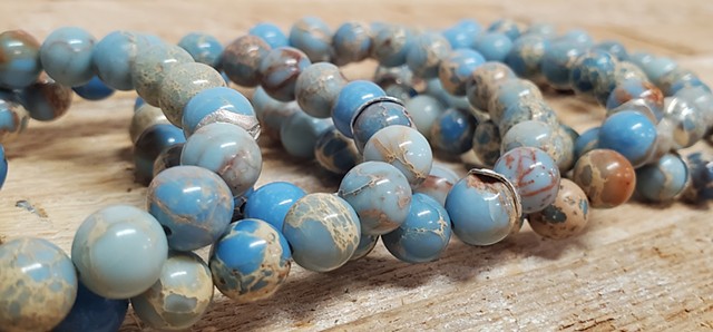 Genuine Blue Earth Magnesite 8mm Beaded Stretch Bracelet with Silver and Stainless Steel for Men or Women, blue magnesite, stretch bracelet, beaded bracelet, handmade jewelry, beads bracelet, zen bracelet, chakra bracelet, gemstone bracelet, silver bead, 
