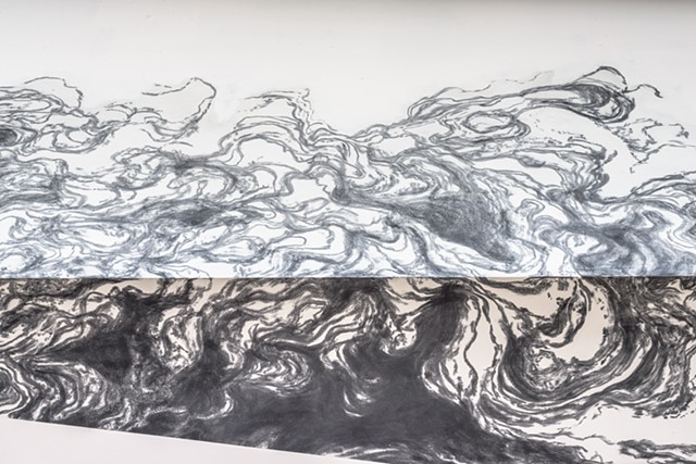 Terminal Flux site-specific graphite drawing by John M. Adams abstract water flow perspective