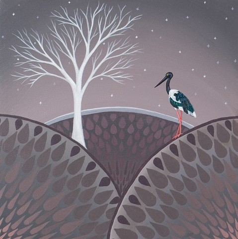 Stork with White Tree and Stars 