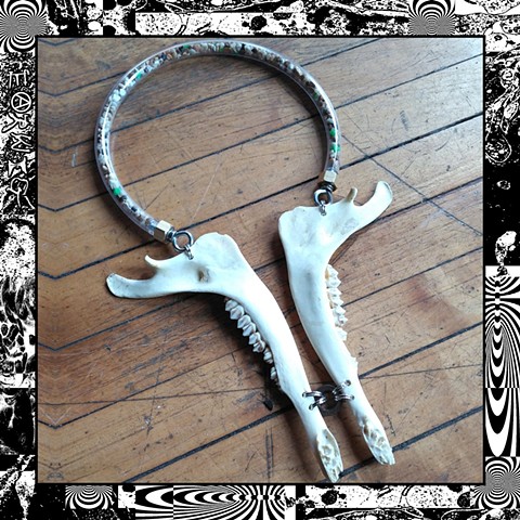 Deer Jaw + Stone Necklace