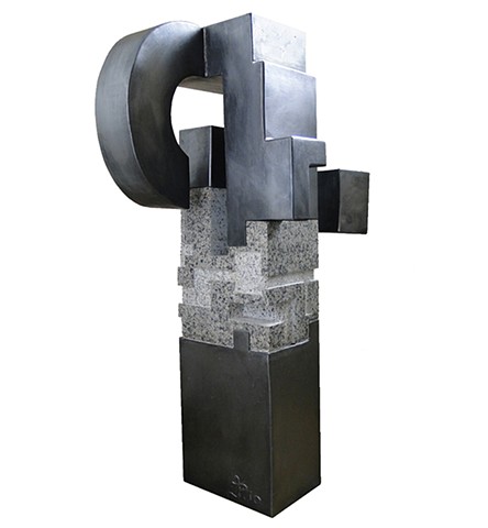Cuban granite steel Sculpture Chillida anvil style represents dreams freedom by Aramis Justiz