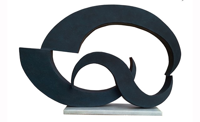 Steel Sculpture represents waves  flowing forms clean geometric lines by Aramis Justiz
