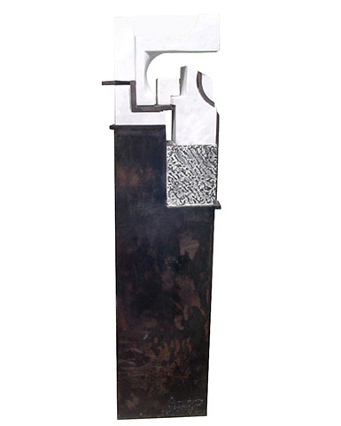 Cuban marble steel Sculpture Chillida anvil style represents dreams integrity by Aramis Justiz