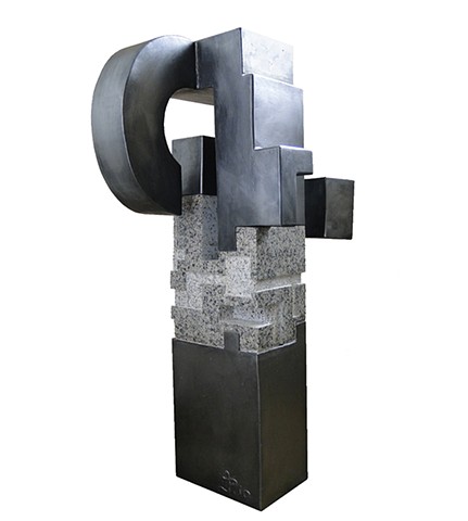 Cuban granite steel Sculpture Chillida anvil style represents dreams freedom by Aramis Justiz