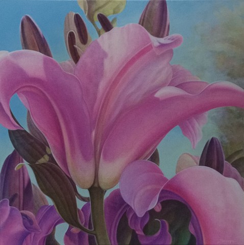 Painting of a pink lily by canadian artist Michael Savage 2024