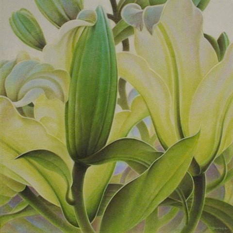 Original painting of Yellow lily close up by Canadian artist Michael Savage