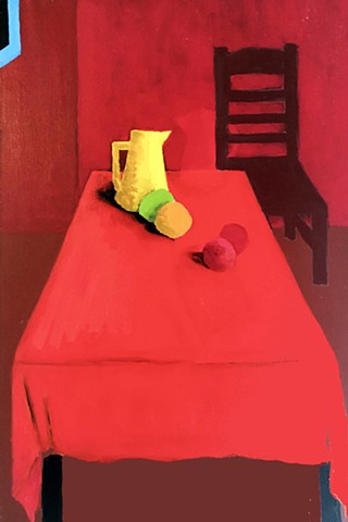 Composition in Red (Yellow Pitcher and Four Fruits)