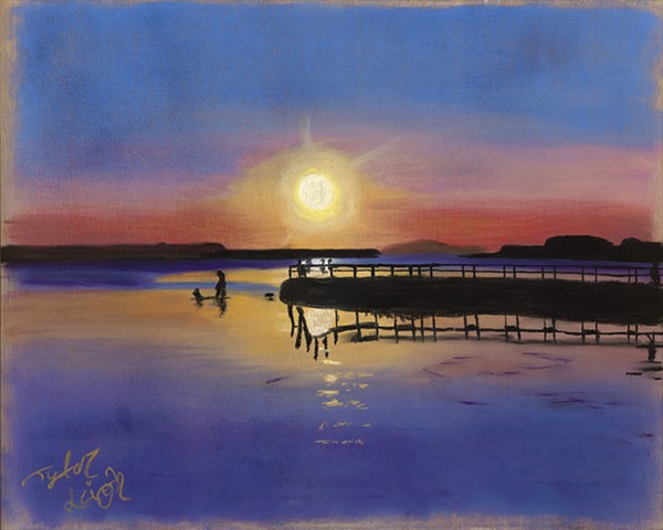 colorful pastel painting of a sunset in the Outer Banks of North Carolina