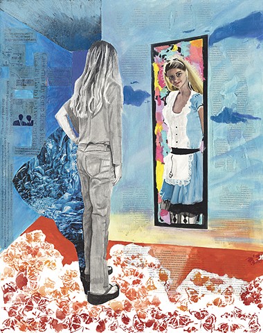Girl looking into a mirror, Collage and Mixed Media. By Tyler Leigh