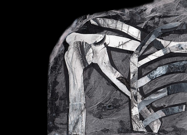 Collage in black and white of bones of shoulder by Ruth Golmant