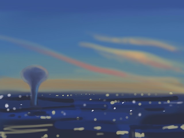 Memory Drawing- Water Tower Sunset