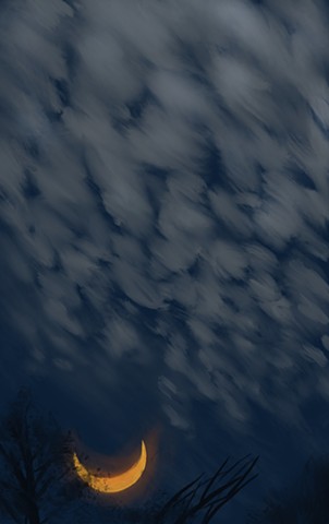 Memory Drawing- Golden Crescent Moon