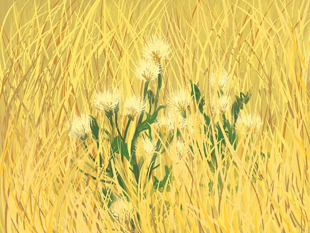 Memory Drawing- Thistle in Fall Grass