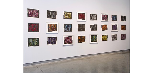 Exhibition view of Words From Obituaries