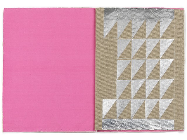 A one of a kind artist's book by Dianna Frid, made with cloth and thread. It explores the relationship between the structure of the page and the loom as a way to connect text and textile at their etymological root. 