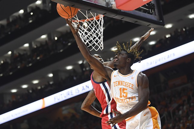 Tennessee guard Jahmai Mashack (15) dunks the ball during an NCAA basketball game at Thompson-Boling Arena at Food City Center, Saturday, Jan. 6, 2024.