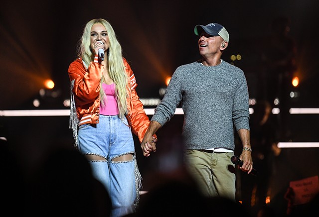 Kelsea Ballerini brings out Kenny Chesney at her homecoming show to perform their song, “Half of My Hometown” at Thompson-Boring Arena in Knoxville, Thursday, Nov. 2, 2023.