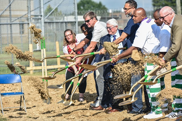 Members of MDOC, including MDOC Commissioner Burl Cain (center), attend the groundbreaking of Central Mississippi Correctional Facility's new interfaith chapel in Pearl, Miss., Friday, August 12, 2022.