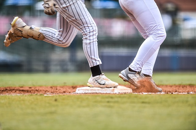 A player runs to first base at the MHSAA class 2 baseball championships at Trustmark Park in Pearl, Miss., Wednesday, May 31, 2023. 