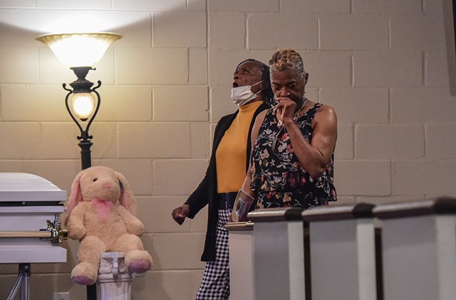 Close family friends sing at the funeral for two-year-old Aubree Green, killed in last week’s deadly tornadoes that tore across the state, at Scott’s Memorial Funeral Home in Yazoo City, Miss., Saturday, April 1, 2023.
