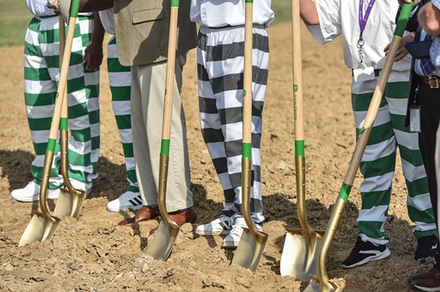Both MDOC officials and incarcarated persons attend the groundbreaking of Central Mississippi Correctional Facility's new interfaith chapel in Pearl, Miss., Friday, August 12, 2022.