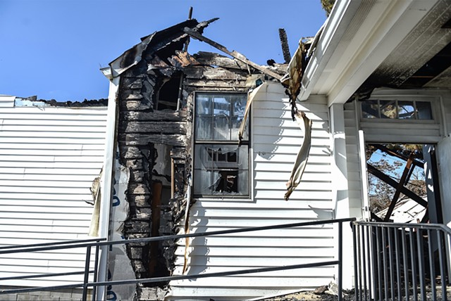 One of several fires set overnight completely destroys Epiphany Lutheran Church in Jackson, Miss., November 8, 2022.
