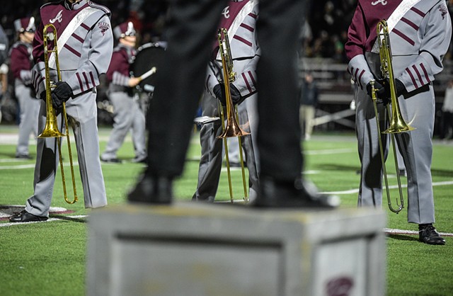 The Alcoa High School marching band plays ahead of the THSAA football game against Giles County in Alcoa, Friday, Nov. 24, 2023.