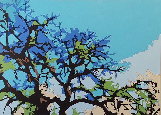 abstracted oak tree against a blue sky