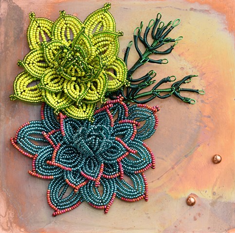beaded flower succulents on copper