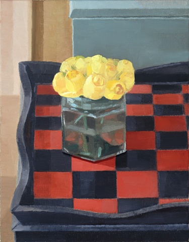 Yellow Flowers on Black and Red Checkered Table