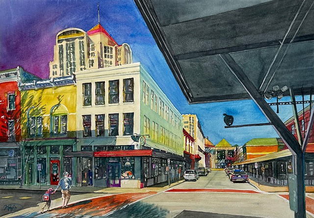 Kevin Deck watercolor Roanoke Virginia Campbell Avenue Wall Street