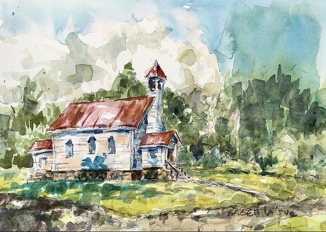 Brett LaGue watercolor church Market Gallery Roanoke Virginia