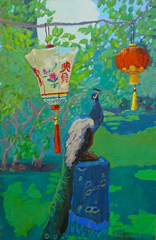 Rachel Uchizono original oil painting peacock garden Market Gallery Roanoke Virginia