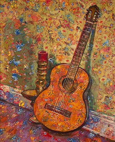 Elain Fleck original artwork fabric oil guitar