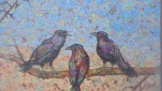 Elaine Fleck original artwork Crows fabric