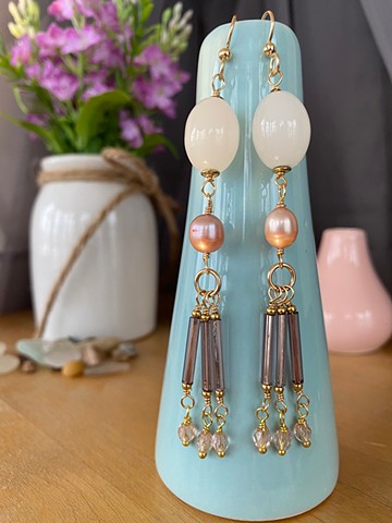 Rose Quartz & Lavender Bugle Earrings