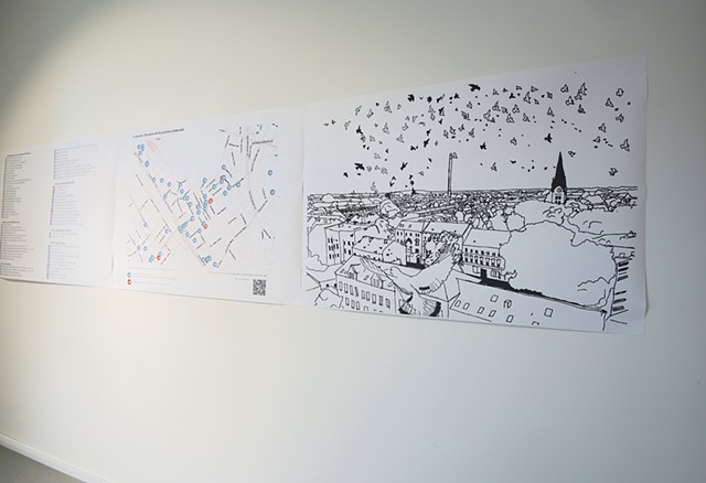 Map and drawing on the wall after the first opening on July 20th. (c) Marina Resende 2024.