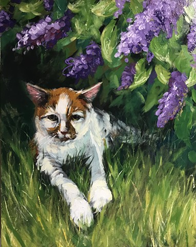untitled (cat under lilacs)